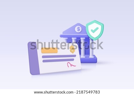 3D bank cheque with fund transfer, business invoice bill, banking payment receipt. Composition with financial annual accounts, calculating and paying invoice. 3d bank icon vector render illustration Royalty-Free Stock Photo #2187549783