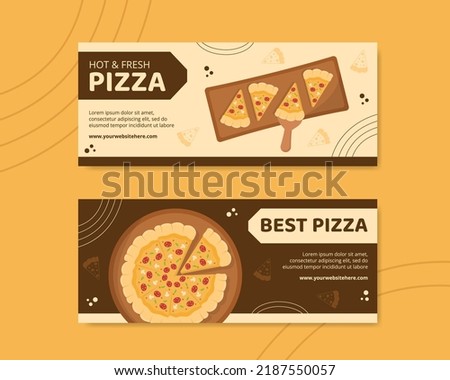 Pizza Food Horizontal Banner Template Hand Drawn Cartoon Background Vector Illustration