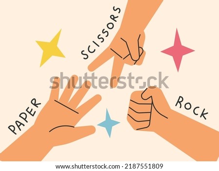 Hands playing rock paper scissors game. flat design style vector illustration.