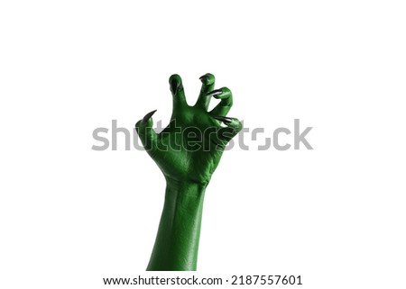 Halloween green color of witches, evil or zombie monster hand isolated on white background. Royalty-Free Stock Photo #2187557601