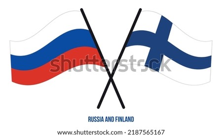 Russia and Finland Flags Crossed And Waving Flat Style. Official Proportion. Correct Colors.