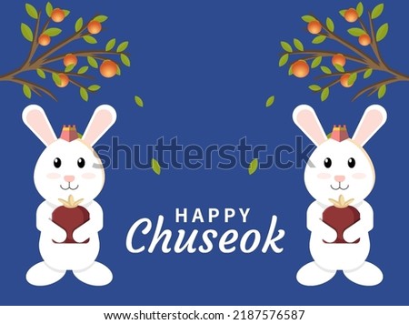 happy chuseok illustration with a cute rabbit holding parcel on full moon background