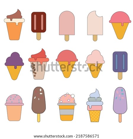Collection of 15 vector ice cream illustrations isolated on white