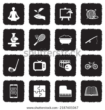 Free Time Icons. Grunge Black Flat Design. Vector Illustration.