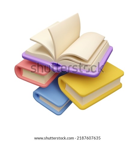 3d books background. Vector render education concept isolated on white background. Diary with blank pages, online education