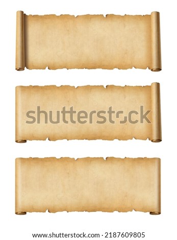 Old Parchment paper scroll isolated on white. Horizontal banners set