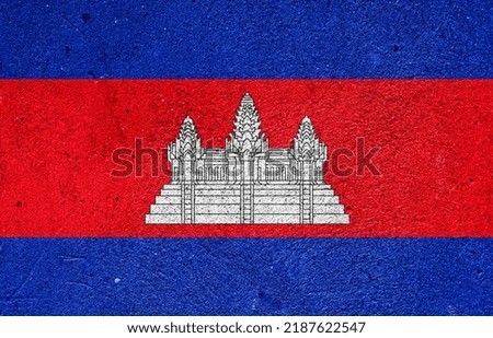 State flag of Cambodia on a plaster wall