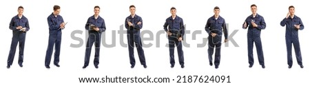 Set of male car mechanic isolated on white  Royalty-Free Stock Photo #2187624091