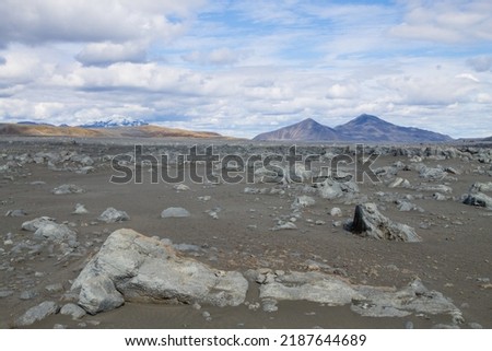 Desolate landscape along central highlands of Iceland. Iceland panorama. Route F907 Royalty-Free Stock Photo #2187644689