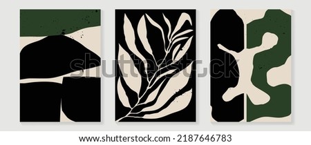 Set of abstract wall art vector background. Wall decor design with organic shapes, monochrome, black, white color. Abstract painting for wall decoration, interior, prints, cover, and postcard.