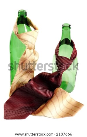 two green bottles with ties
