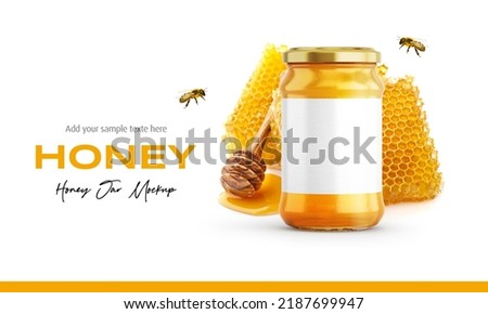 Clear Glass Honey Jar Mockup for Packaging Label Royalty-Free Stock Photo #2187699947
