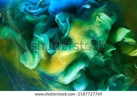 Liquid fluid art abstract background. Blue green acrylic paint underwater, galactic smoke ocean Royalty-Free Stock Photo #2187727769