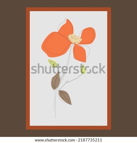 Continuous line, drawing of blossom flower, nature concept, summer flower minimalist wall art, vector illustration of colorful abstract background.