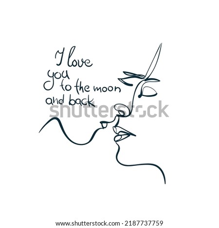 kiss I love you to the moon and back 
 vector concept saying lettering hand drawn shirt quote line art simple monochrome