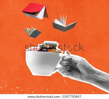 Studying, self-development. Hands aesthetic on bright background, artwork. Concept of community, hobbies, knowledge , symbolism, surrealism. Contemporary art collage modern design Royalty-Free Stock Photo #2187750847