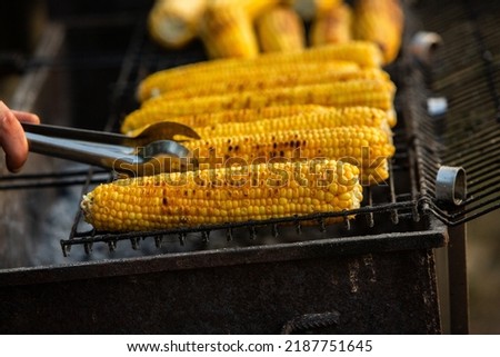 Fresh roasted or grilled corncobs. Grilled Corn for sale on the street. Royalty-Free Stock Photo #2187751645