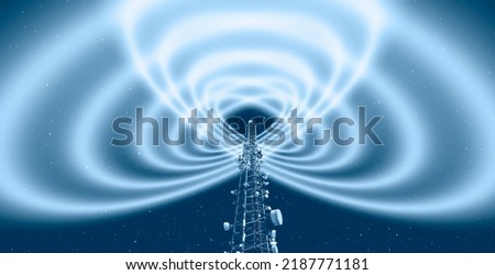 Antenna tower of telecommunication and Phone base station with TV and wireless internet antennas  Royalty-Free Stock Photo #2187771181