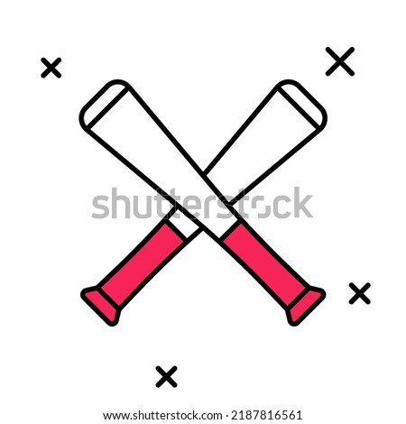 Filled outline Crossed baseball bat icon isolated on white background.  Vector