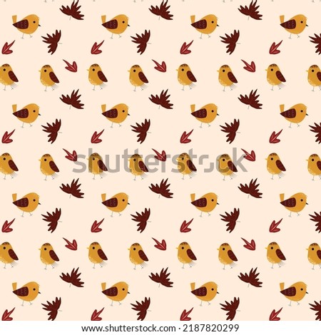 Vector seamless pattern. yellow and red birds with leaves. Hand drawn autumn background. autumn pattern for wallpaper or fabric. autumn texture.