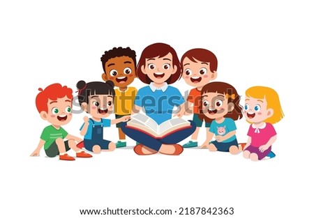 teacher read story book while student sit and listening Royalty-Free Stock Photo #2187842363