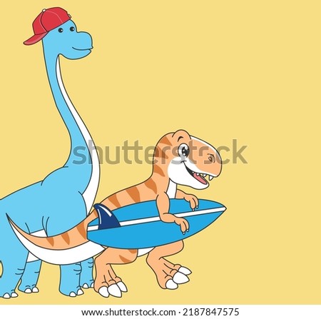 Surfing dinosaur, dinosaur friends, summer dinosaurs