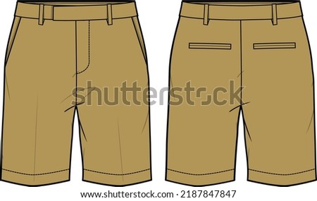 Chino sartorial suit Shorts design flat sketch vector illustration, formal shorts concept with front and back view, printed walking bermuda shorts design illustration Royalty-Free Stock Photo #2187847847