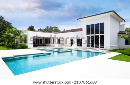 Backyard of a modern house with swimming pool