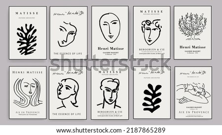 Matisse Abstract Portrait Botanic Art Set, Aesthetic Modern Art, Floral Boho Decor, Minimalist Art, Illustration, Vector, Poster, Postcard. Collection for decoration. Abstract trendy creative art. Royalty-Free Stock Photo #2187865289