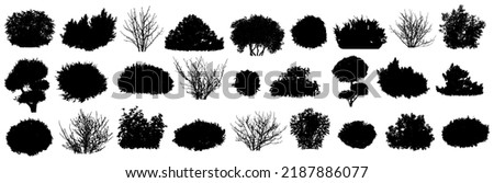 Set of bush and bare bush, decorative garden plants, silhouettes. Vector illustration Royalty-Free Stock Photo #2187886077