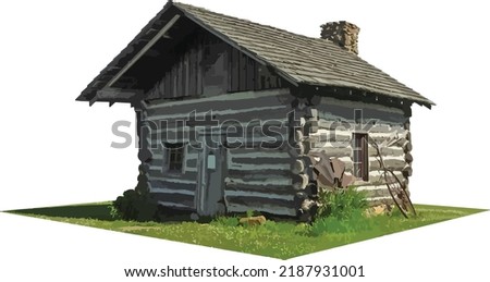 Vector Image or an Isolated Log Cabin with a Lawn 