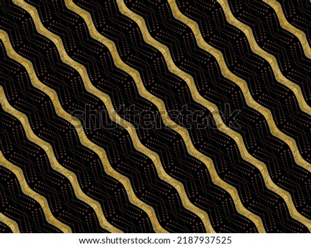 A hand drawing pattern made of yellow gold orange and green on a black background