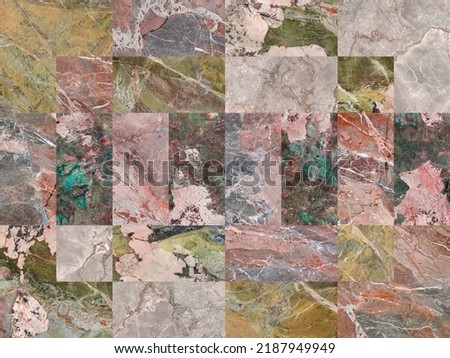 Background wallpaper mixed of several natural stones or marble in different geometries