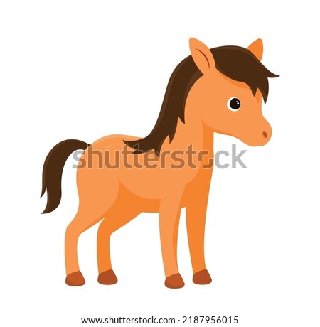 Cute horse icon. Sticker for social networks, graphic element for website. Wildlife, mammal. Caring for nature, cute character for kids, toy or mascot, pony. Cartoon flat vector illustration Royalty-Free Stock Photo #2187956015