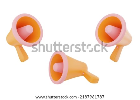 cartoon orange megaphone speaker or horn speaker Modern megaphone speaker or announcing, communicating, broadcasting, isolated on white background 3D rendering - clipping path