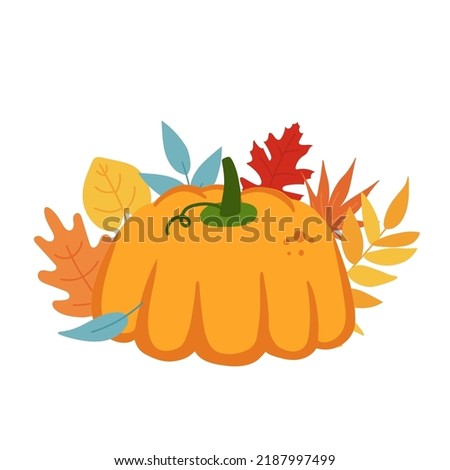 Cute pumpkin with leaves. hand drawn illustration