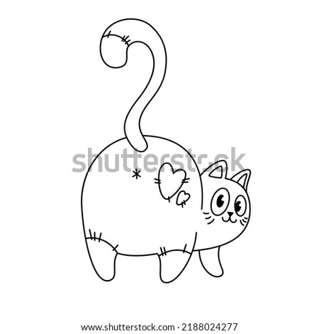 Coloring book. Linear illustration of a cute cartoon cat. Black and white vector illustration isolated