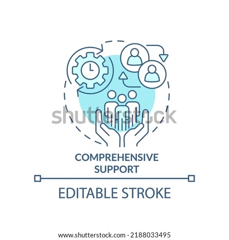 Comprehensive support turquoise concept icon. Business coaching platform promotion abstract idea thin line illustration. Isolated outline drawing. Editable stroke. Arial, Myriad Pro-Bold fonts used Royalty-Free Stock Photo #2188033495