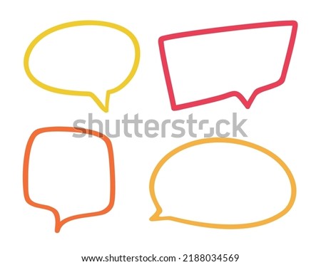 Set of colored hand drawn think and talk speech bubbles. Freehand art. Colored illustration