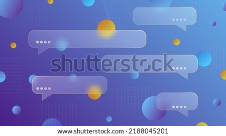Chat dialog boxes in glass morphism effect style. Transparent frosted acrylic speech bubble on color gradient circles Realistic glassmorphism matte plexiglass message shapes. Vector illustration Royalty-Free Stock Photo #2188045201