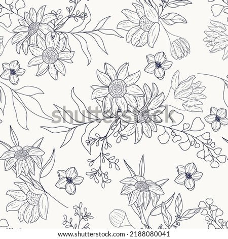 Elegant and simple monoline floral seamless pattern design