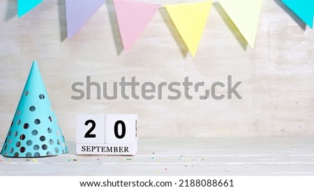 Birthday September 20 on the calendar. Happy birthday card with date copy space. Holiday decorations for congratulations, place for text. Royalty-Free Stock Photo #2188088661