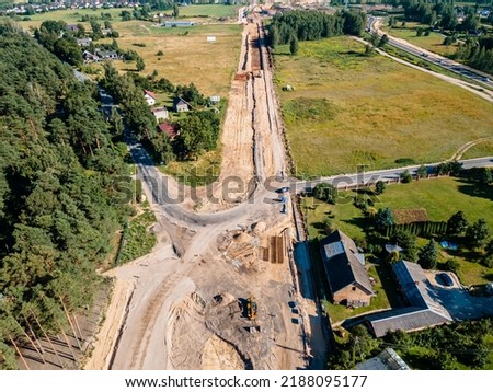 Road construction Kekava Bypass near Balozi, Riga. New section of the road A7 Riga – Bauska and a part of the international road E67 Via Baltica