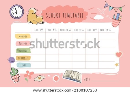 Hand drawn back to school timetable template  Royalty-Free Stock Photo #2188107253