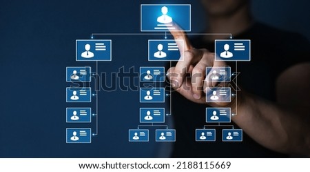 Relations of order or subordination between members.  Business hierarchy structure of workteams in corporation with CEO, executives and employees. Human Resources management. Royalty-Free Stock Photo #2188115669