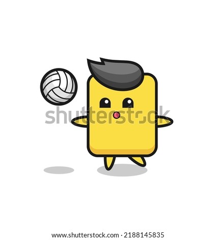 Character cartoon of yellow card is playing volleyball , cute style design for t shirt, sticker, logo element