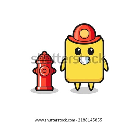 Mascot character of yellow card as a firefighter , cute style design for t shirt, sticker, logo element
