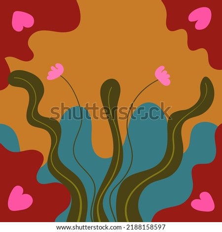Hand Drawn Bush Floral Abstract Background. Summer Illustration