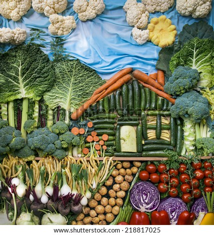Creative landscape made with assorted organic vegetables.