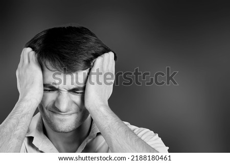 Stress, depression and despair businessman or mental illness and worry concept on background Royalty-Free Stock Photo #2188180461